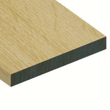 A close-up of a light natural wood board or panel sample with visible grain and a dark backing edge, shown on a plain white background.