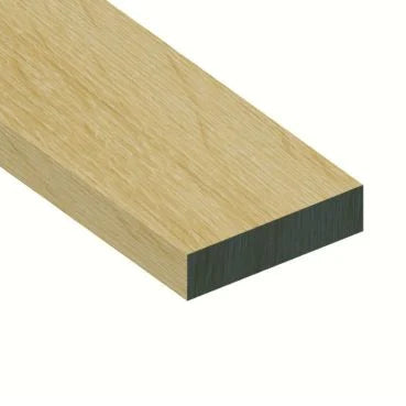 A close-up of a light natural wood strip or trim piece with a dark backing, shown diagonally on a plain white background.