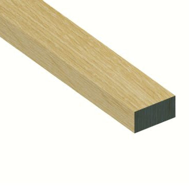 A single rectangular of oak wood profile or trim piece shown diagonally on a plain white background, with a light natural wood grain top and a dark backing edge visible.