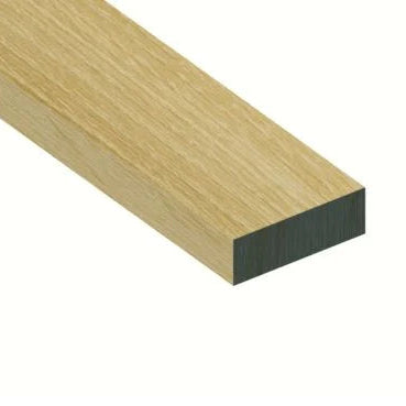 A close-up of a light oak wood profile or trim piece showing its natural wood grain texture and a dark backing edge, isolated on a white background.