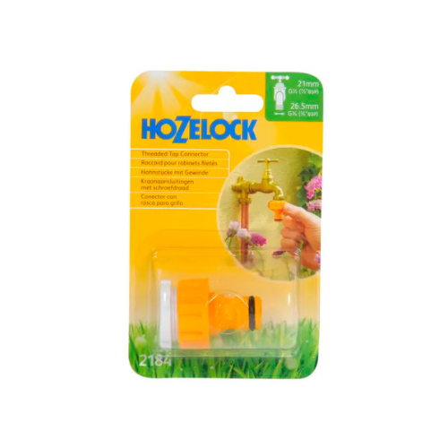 Hozelock threaded tap connector packaging on a white background