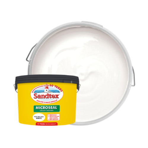 Sandtex Microseal Ultra Smooth Weatherproof Masonry Exterior Wall Paint - Pure Brilliant White - 7.5L