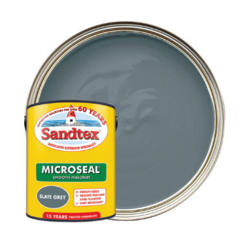 Sandtex Microseal Ultra Smooth Weatherproof Masonry Exterior Wall Paint - Slate Grey - 5L