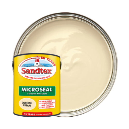 Sandtex Microseal Ultra Smooth Weatherproof Masonry Exterior Wall Paint - Cornish Cream - 1L