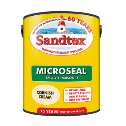 Sandtex Microseal Ultra Smooth Weatherproof Masonry Exterior Wall Paint - Cornish Cream - 1L