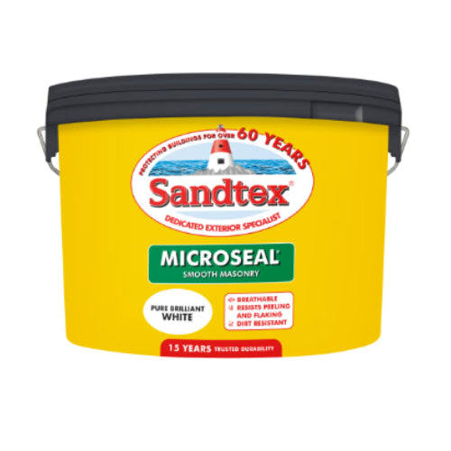 Sandtex Microseal Ultra Smooth Weatherproof Masonry Exterior Wall Paint - Pure Brilliant White - 7.5L