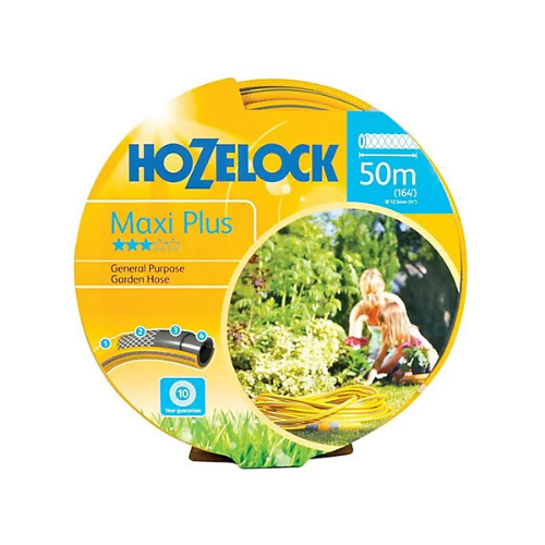 The Hozelock Maxi Plus Hose is a good quality general purpose braided hose. Hozelock 7250 Diameter: 12.5mm (1/2 inch) Length: 50 metres sold by Davies DIY & Builders Merchants