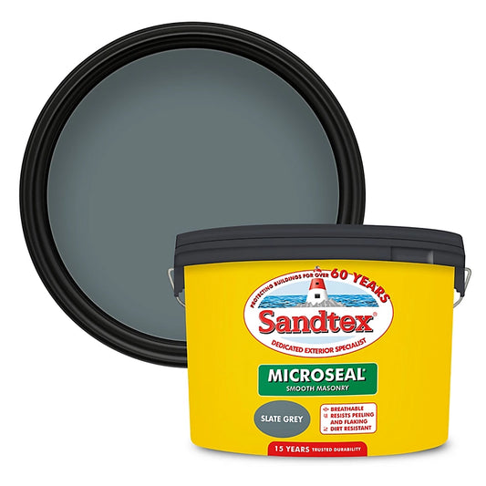 Sandtex Microseal Ultra Smooth Weatherproof Masonry Exterior Wall Paint - Slate Grey - 10L