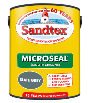 Sandtex Microseal Ultra Smooth Weatherproof Masonry Exterior Wall Paint - Slate Grey - 5L