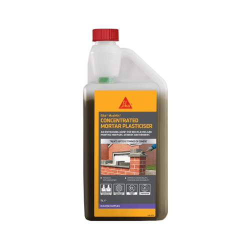 Sika MaxMix Concentrated Mortar Plasticiser&nbsp;this&nbsp;1-litre bottle&nbsp;offers a highly concentrated formula that eliminates the need for lime, reduces cracking, and ensures a smoother, easier-to-apply mix for both professional and DIY projects. [ Davies DIY ]